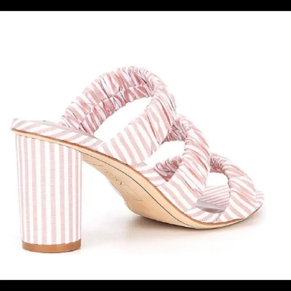 Deltan Sandal Women Size 8 Dusty Pink Striped Three Band Slides Round Heel NWOT